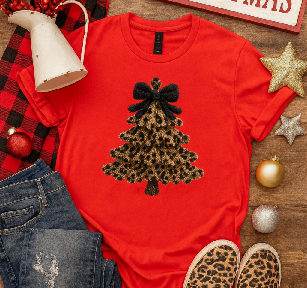 Leopard Faux Yarn Christmas Tree Tee