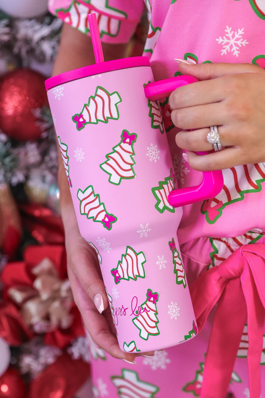 Jess Lea - Pink Bow Christmas Treats Tumbler