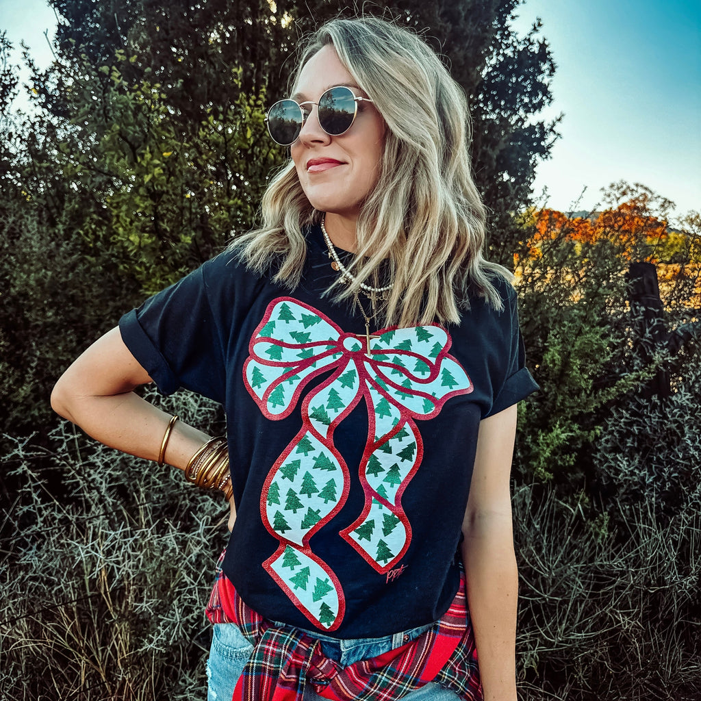 Christmas Tiny Trees Glitter Bow Tee