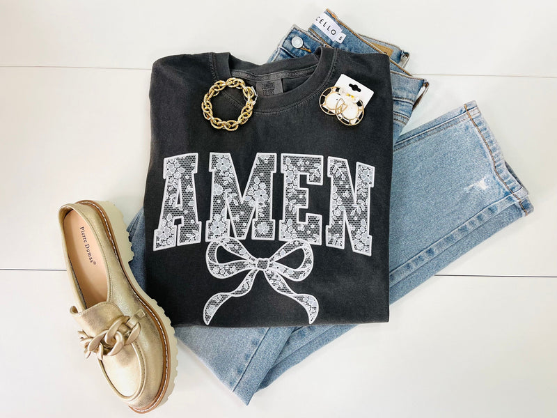 Amen Lace Bow Comfort Colors Tee