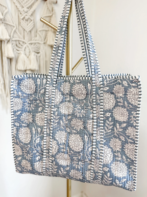 Color Block Floral Quilt Tote Bag