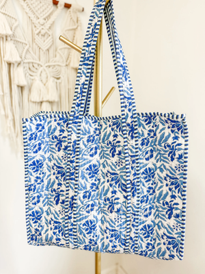 Color Block Floral Quilt Tote Bag
