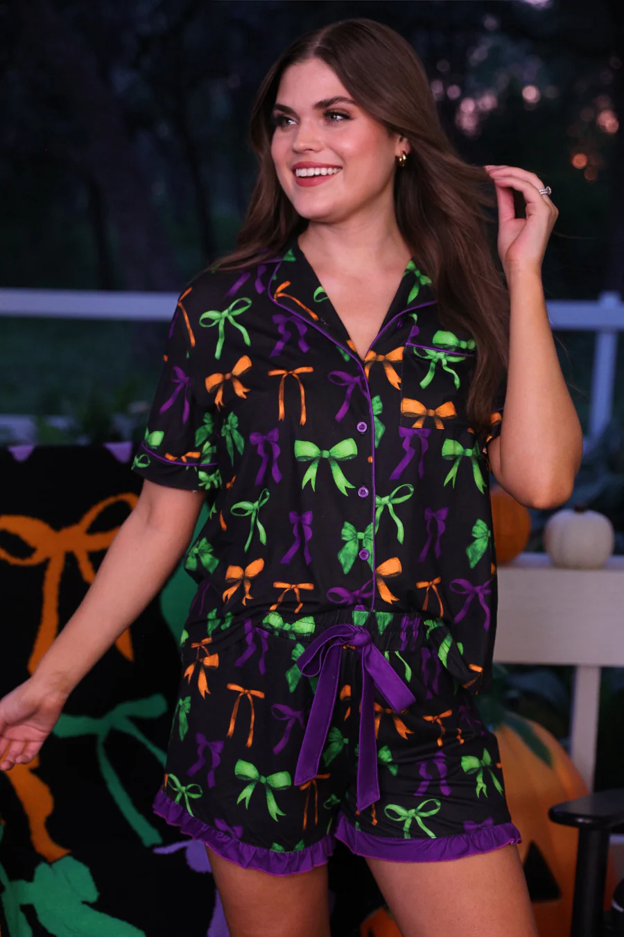 PREORDER-Bow Bewitched Ruffle Pajama Set
