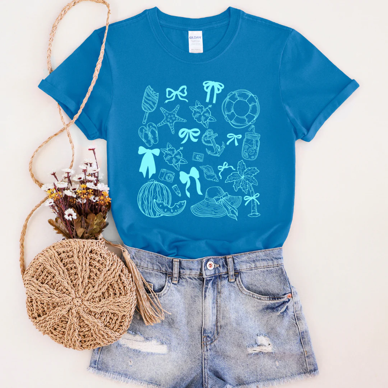 Beach Day Bows Bright Blue Tee