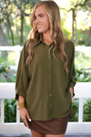 The Sloane Olive Oversized Button Up Top - Jess Lea