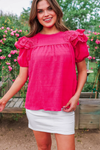 Kimber Eyelet Ruffle Jess Lea Top in Hot Pink