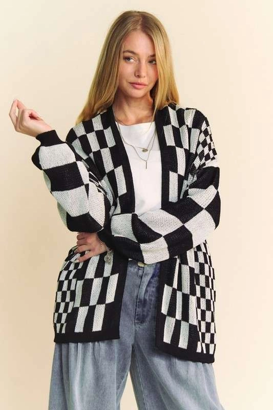 Gotta Have It Black & White Check Pocket Cardigan
