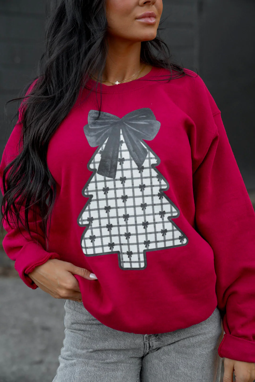 Black & White Bow Tree Crimson Sweatshirt
