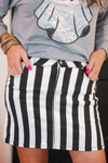 PREORDER-Nova Striped Denim Skirt, Black/White