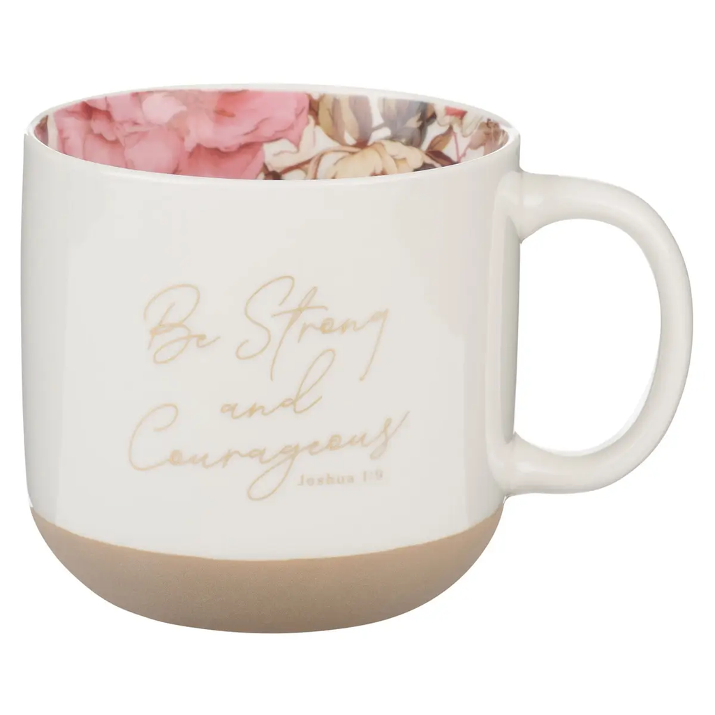 Mug White Floral Strong & Courageous Josh. 1:9