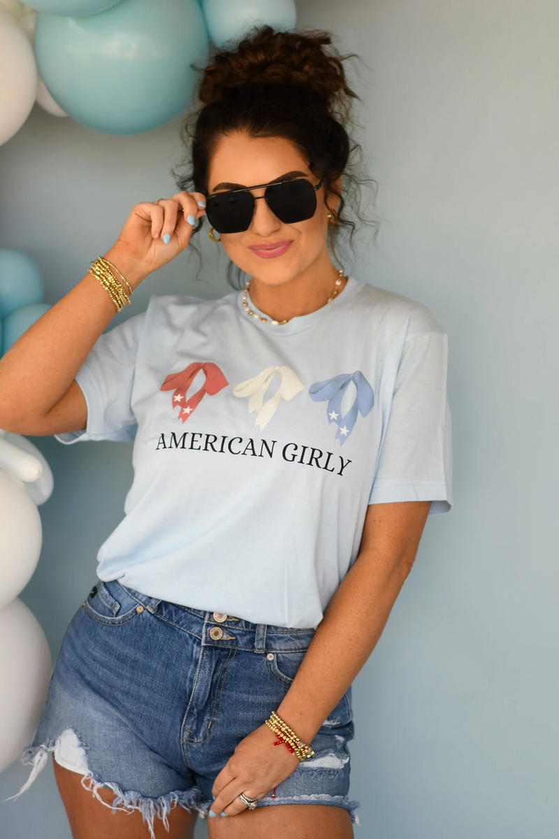 American Girly Bow Light Blue Tee