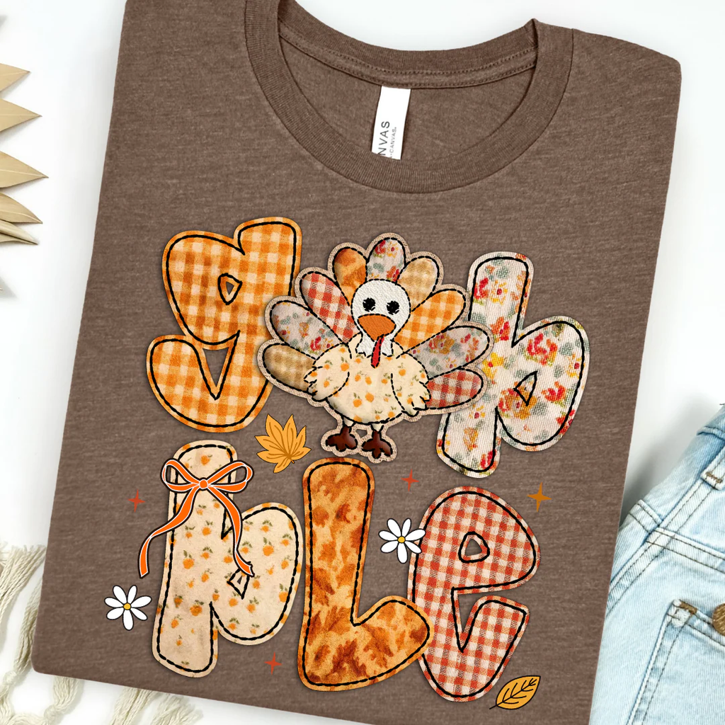 Gobble Turkey Patchwork Bella Canvas Tee