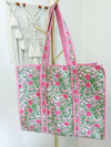 Color Block Floral Quilt Tote Bag