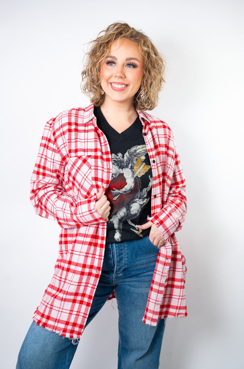 Holiday Hooplah Baby Pink & Red Plaid Flannel Top