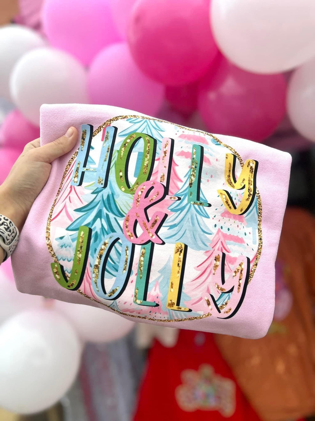 Holly & Jolly Pastel Pink Tee