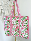 Color Block Floral Quilt Tote Bag