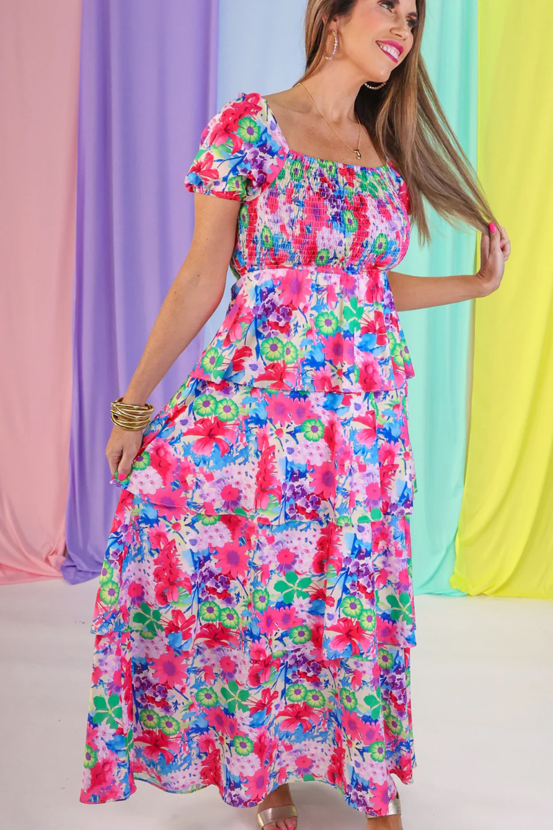Dancing In The Sun Colorful Floral Tiered Jess Lea Dress