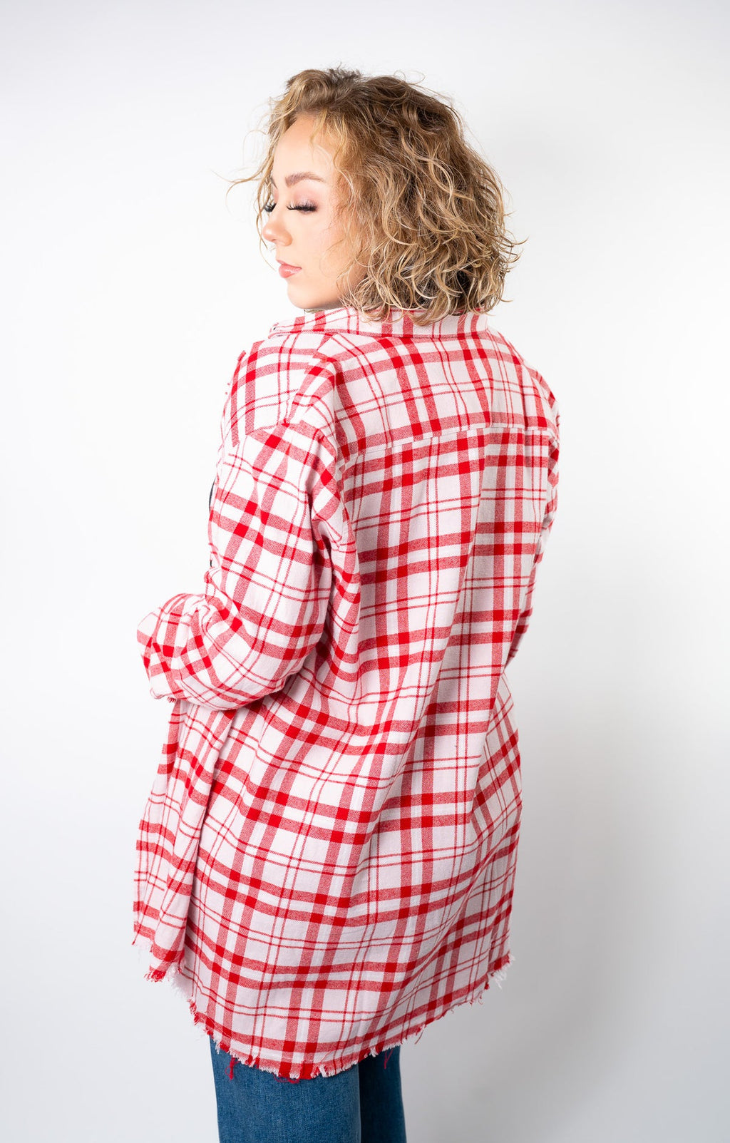Holiday Hooplah Baby Pink & Red Plaid Flannel Top