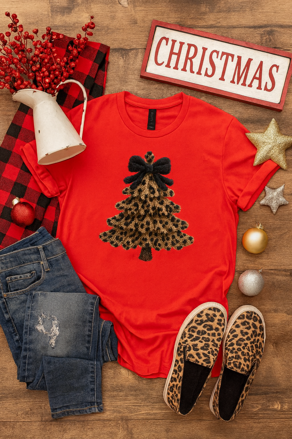 Leopard Faux Yarn Christmas Tree Tee