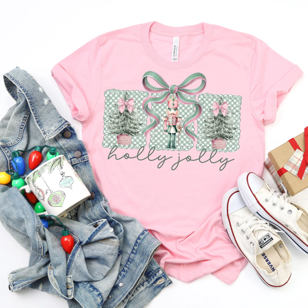 Holly Jolly Gingham Bow Pink Tee