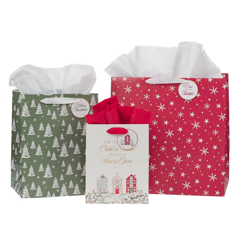 Gift Bag Set 3 Pc Home For Christmas Isa. 9:6