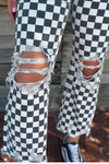Round The Track Checkered Distressed Jeans