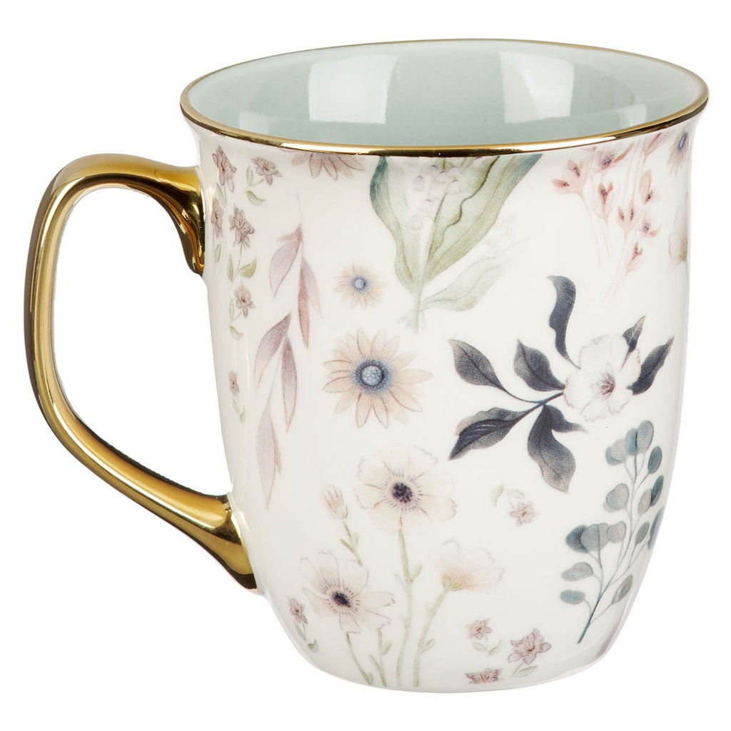 Mug Teal Floral Be Still Ps. 46:10