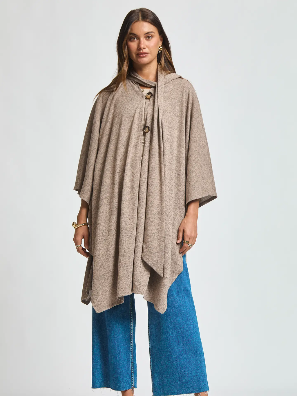 Wrapped Up For Winter Latte Flowy Draped Poncho Top - One Size