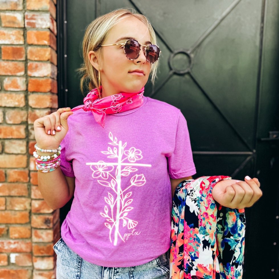 Neon Cross on Orchid Tee