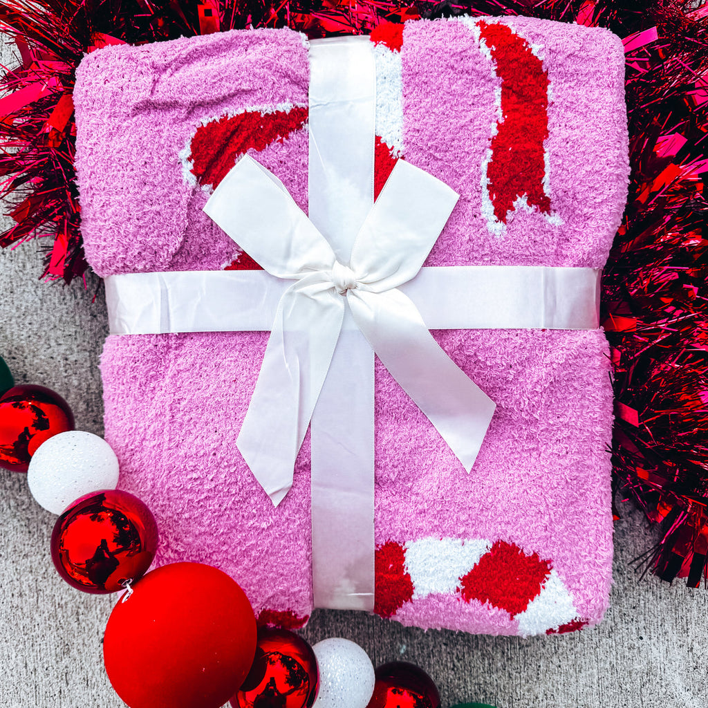 Pink Candy Cane Christmas Cloud Blanket