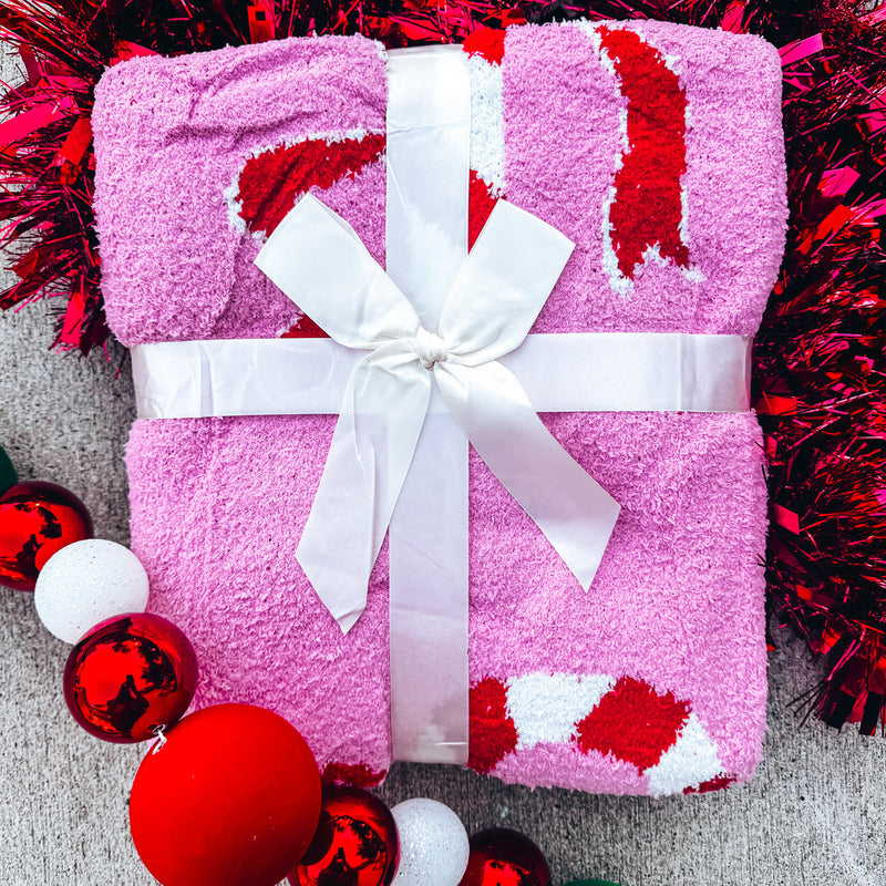 Pink Candy Cane Christmas Cloud Blanket