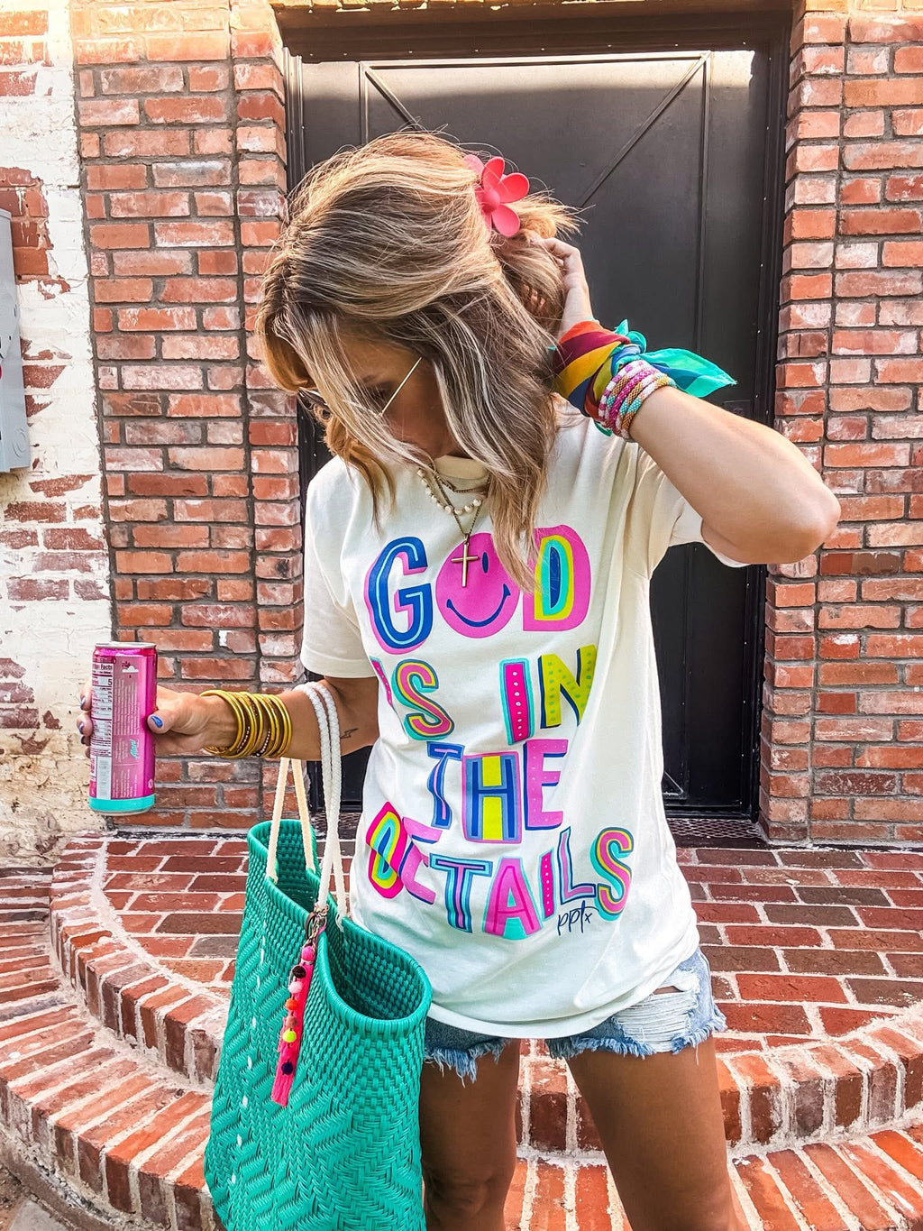 God is in the Details Colorful Cream Tee