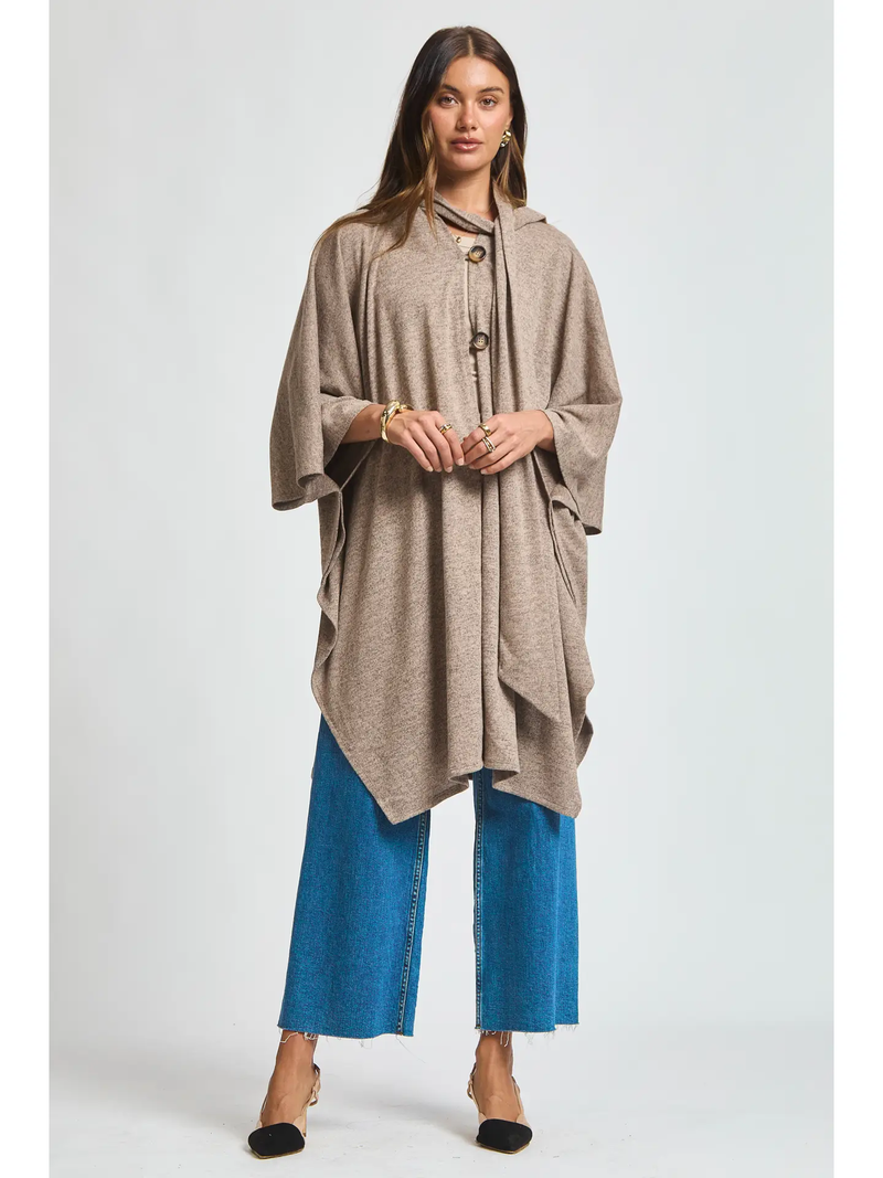 Wrapped Up For Winter Latte Flowy Draped Poncho Top - One Size