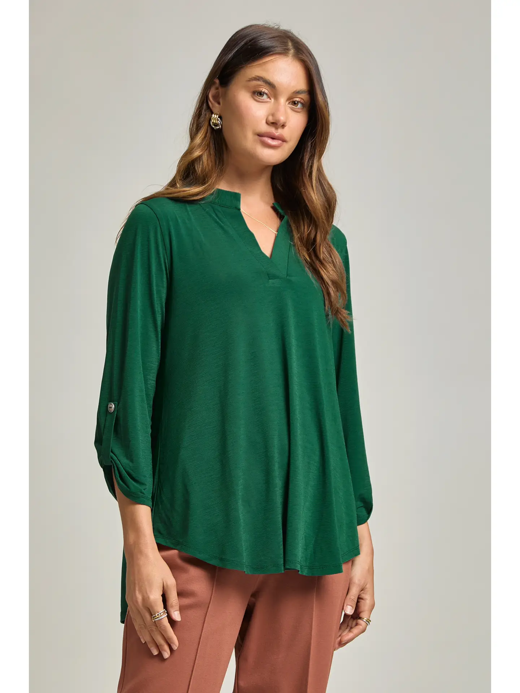 Holiday Ready Emerald Green Lizzy 3/4 Sleeve Top