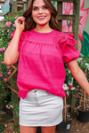 Kimber Eyelet Ruffle Jess Lea Top in Hot Pink