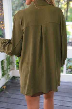 The Sloane Olive Oversized Button Up Top - Jess Lea