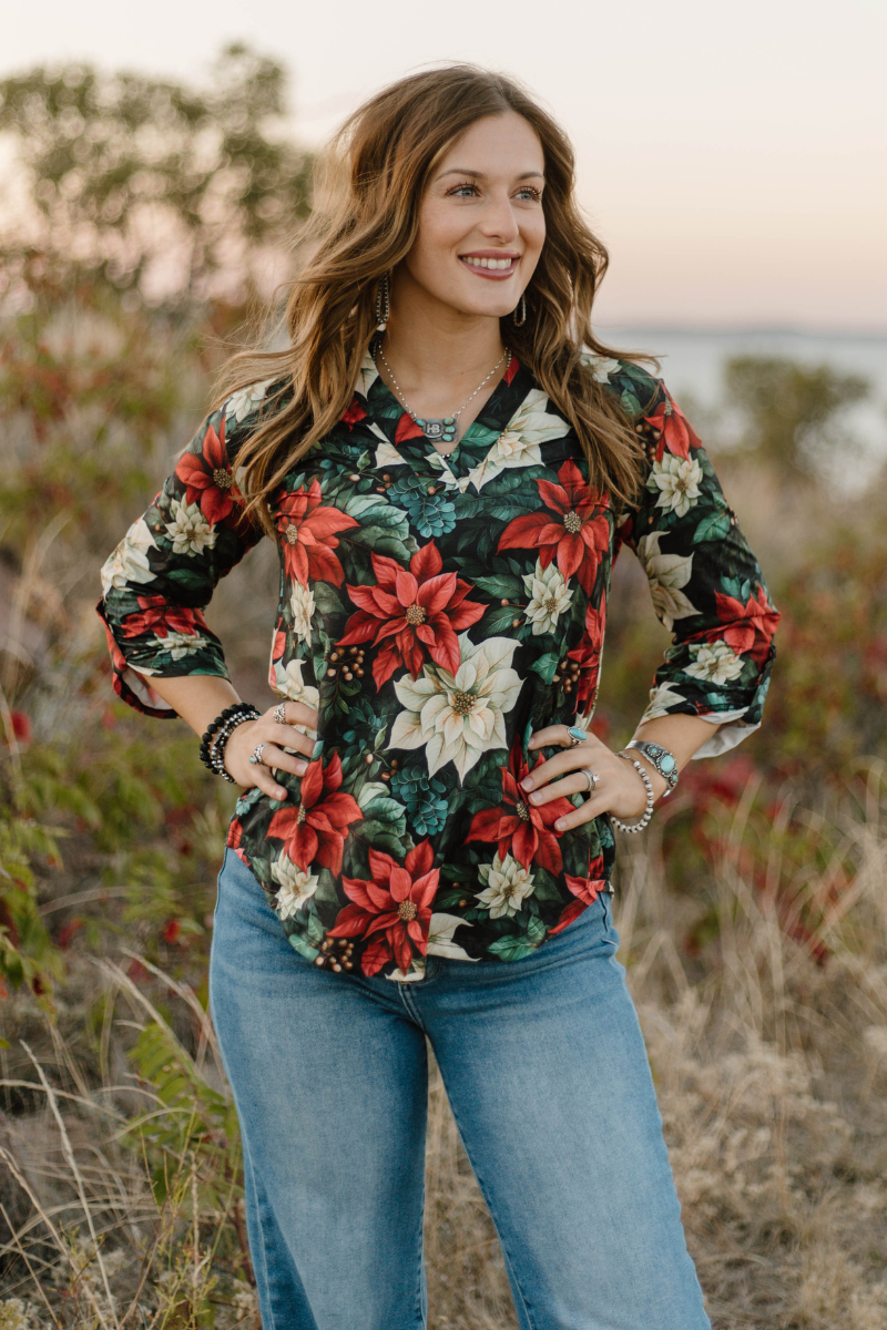 Poinsettia Season Quarter Sleeve Top