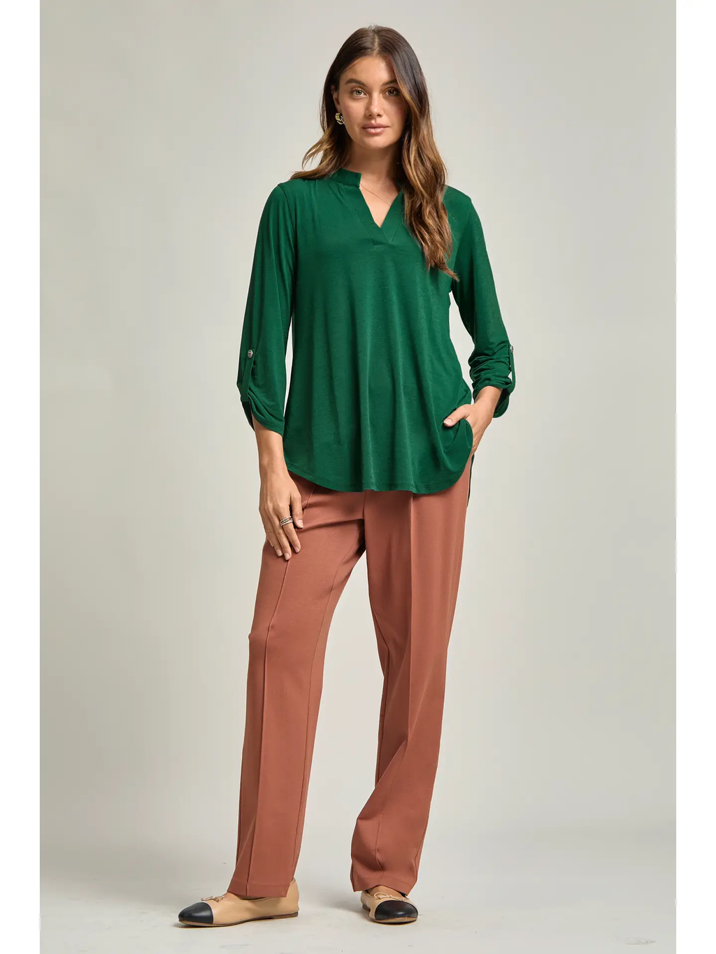 Holiday Ready Emerald Green Lizzy 3/4 Sleeve Top